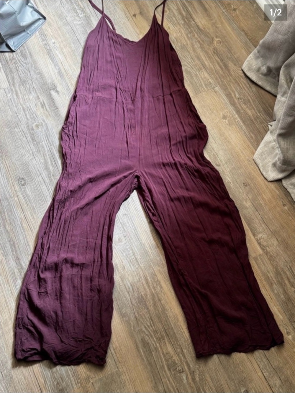 Simons purple wide leg jumpsuit size medium